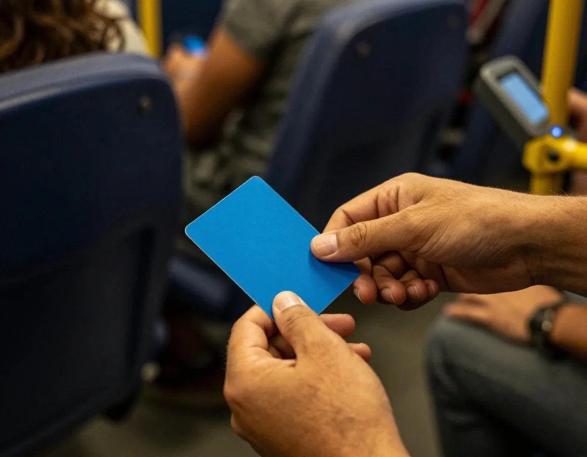 Mano apoyando la tarjeta SUBE en el lector del colectivo