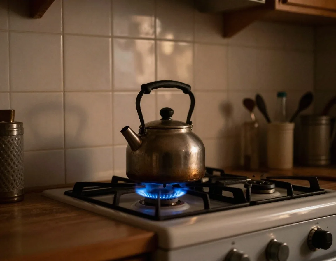 Cocina con hornalla a gas y pava