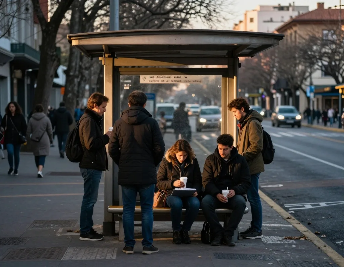 Compra de café al paso en un kiosco a la mañana