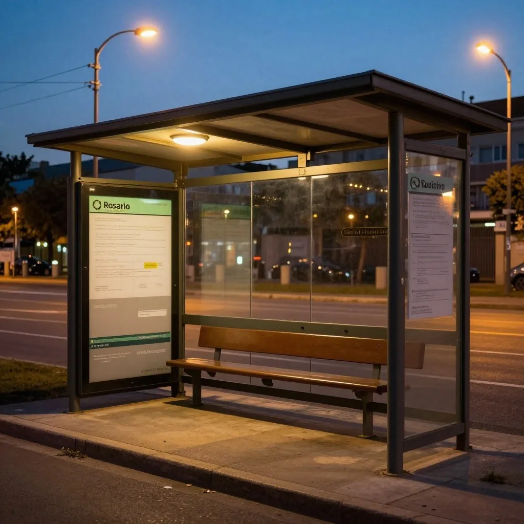 Parada de colectivo en Rosario al atardecer